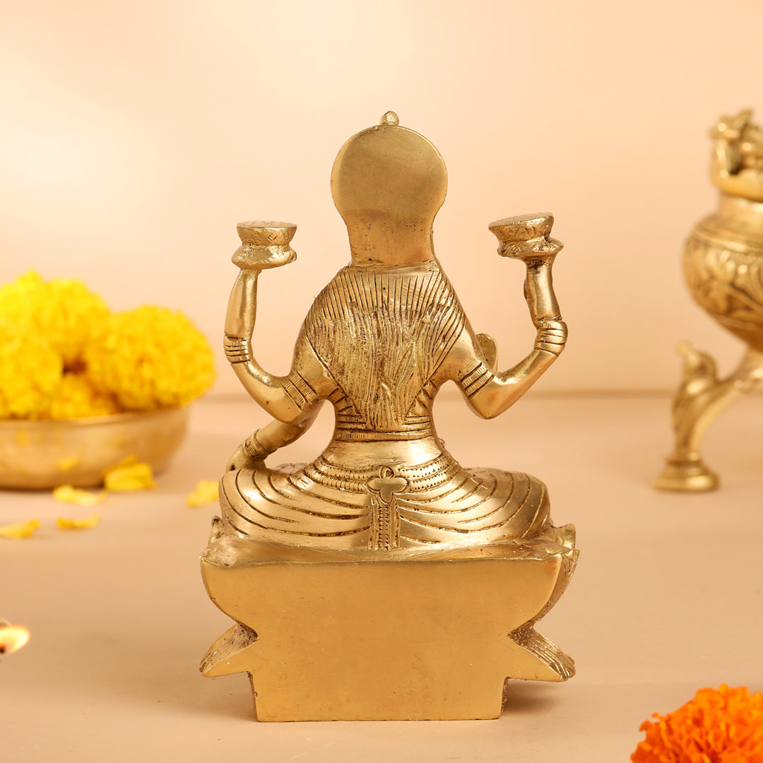 Brass Lotus Goddess Lakshmi Idol (6.5 Inch)