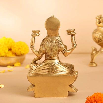 Brass Lotus Goddess Lakshmi Idol (6.5 Inch)