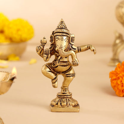 Brass Dancing Ganesha Idol (4 Inch)