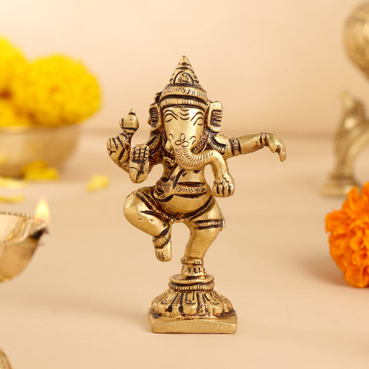 Brass Dancing Ganesha Idol (4 Inch)