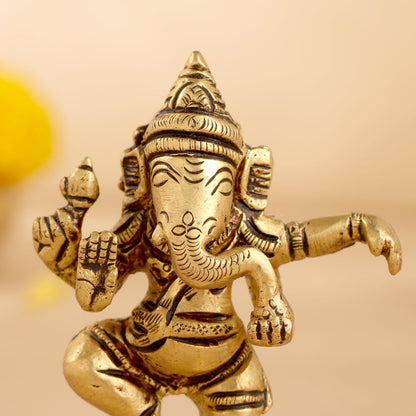 Brass Dancing Ganesha Idol (4 Inch)