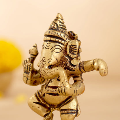 Brass Dancing Ganesha Idol (4 Inch)