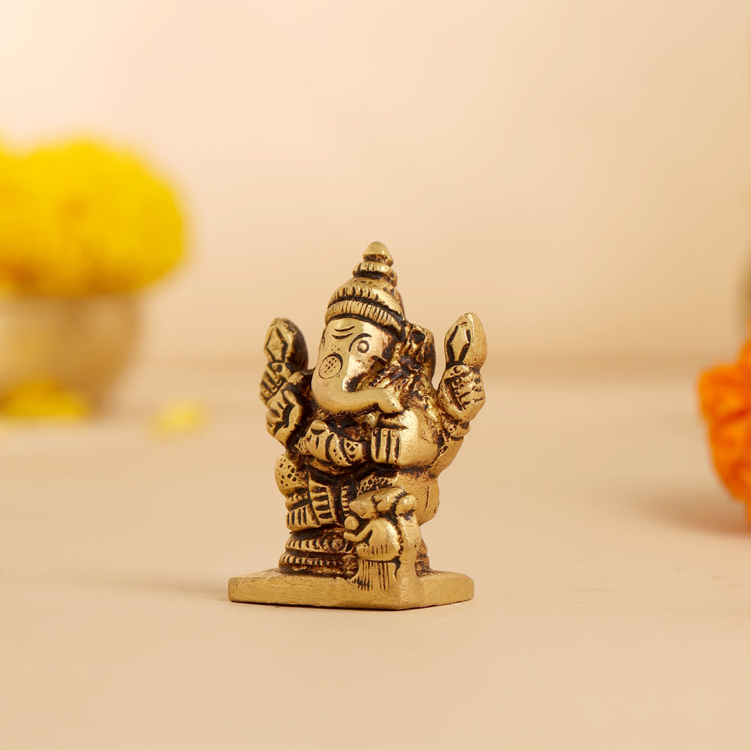 Brass Blessing Ganesha Idol (2 Inch)