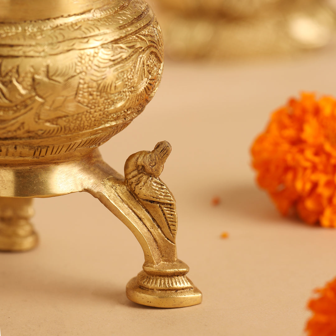 Brass Ganga Kalash with Stand – 4.5 Inch | Sacred Puja Vessel