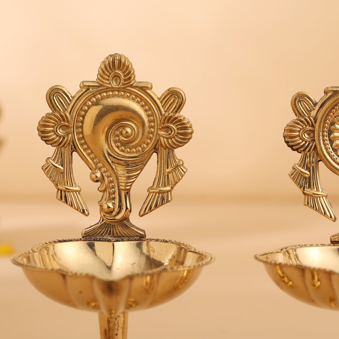 Brass Shankh Chakra Diya Set ( 4.5 Inch)