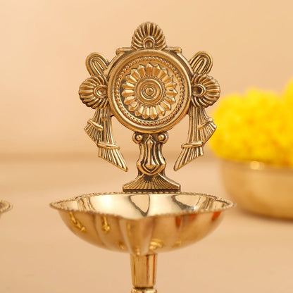 Brass Shankh Chakra Diya Set ( 4.5 Inch)
