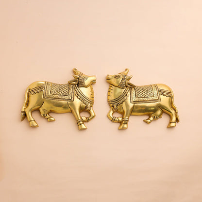 Brass Kamdhenu Cow Wall Hanging Set (7 Inch)