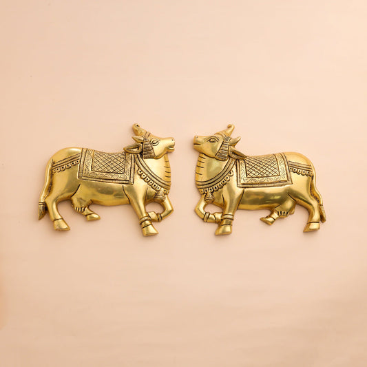 Brass Kamdhenu Cow Wall Hanging Set (7 Inch)