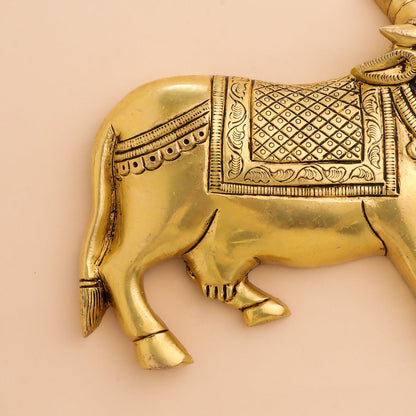Brass Kamdhenu Cow Wall Hanging Set (7 Inch)