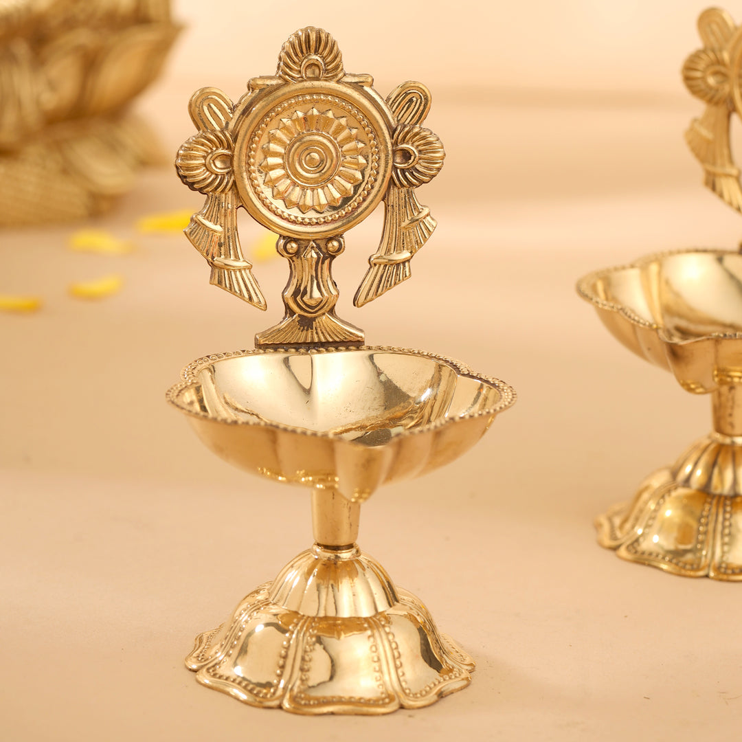 Brass Shankh Chakra Diya Set ( 4.5 Inch)