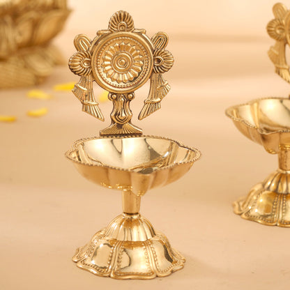 Brass Shankh Chakra Diya Set ( 4.5 Inch)