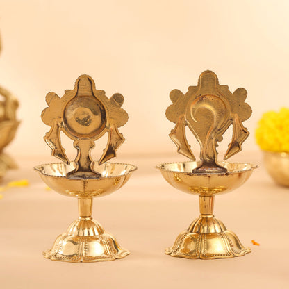 Brass Shankh Chakra Diya Set ( 4.5 Inch)