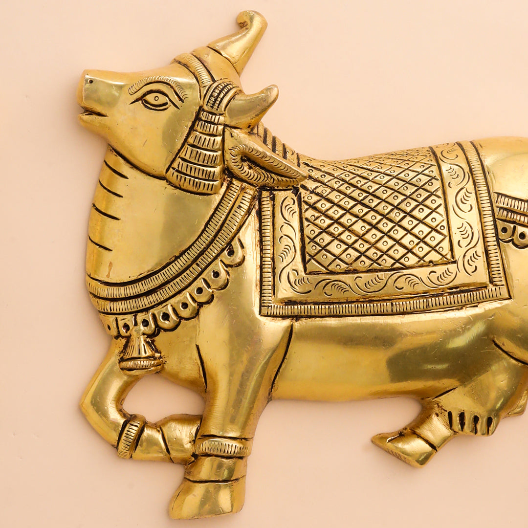 Brass Kamdhenu Cow Wall Hanging Set (7 Inch)