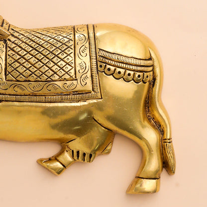 Brass Kamdhenu Cow Wall Hanging Set (7 Inch)