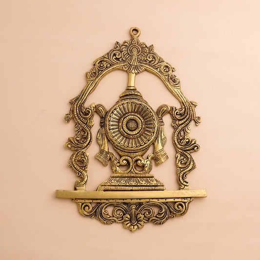 Brass Shankh Chakra Namah Wall Hanging Set (12.5 Inch)