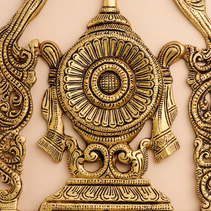 Brass Shankh Chakra Namah Wall Hanging Set (12.5 Inch)