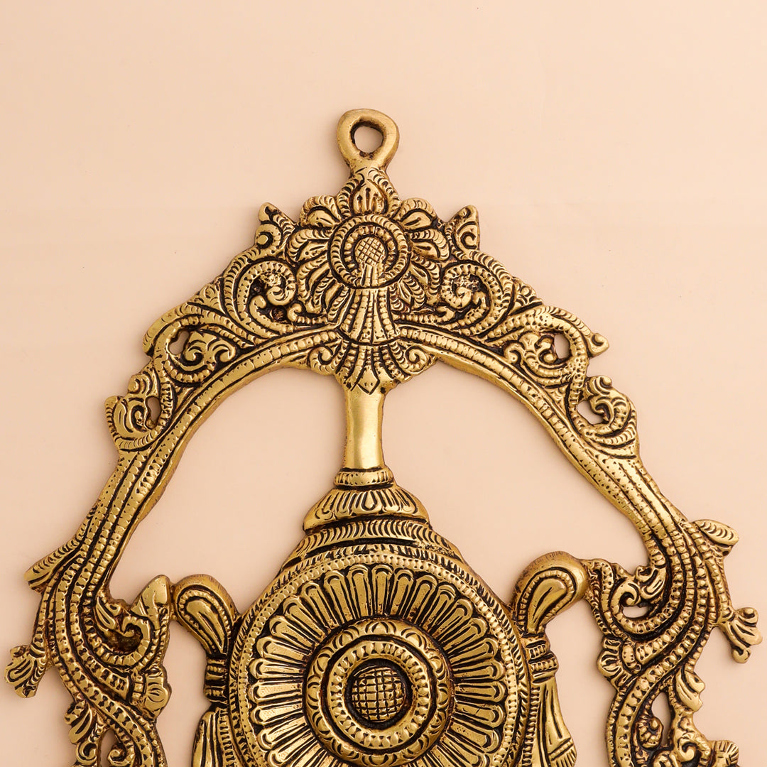 Brass Shankh Chakra Namah Wall Hanging Set (12.5 Inch)
