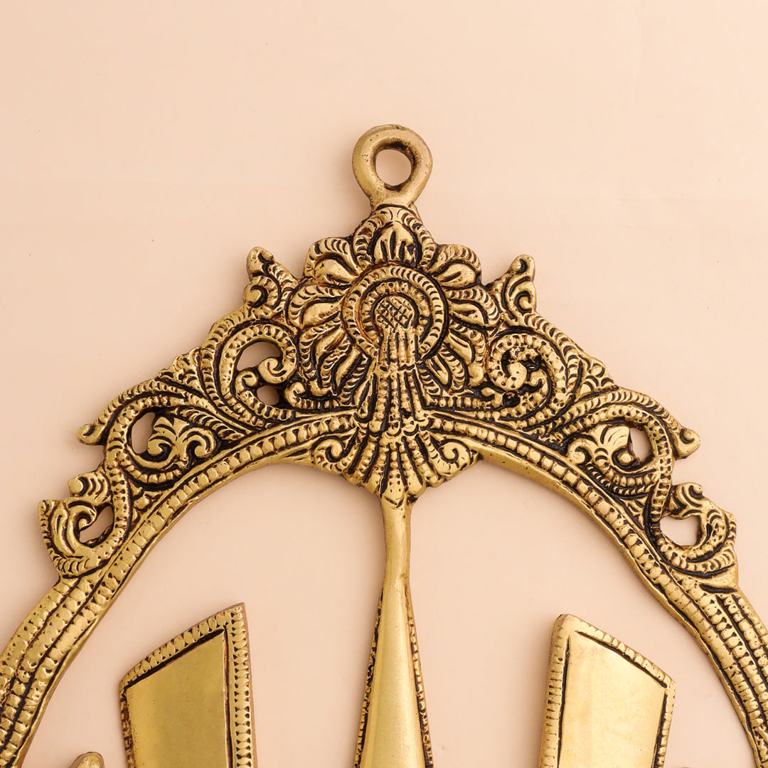 Brass Shankh Chakra Namah Wall Hanging Set (12.5 Inch)