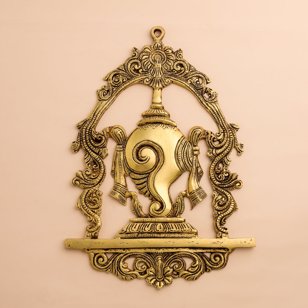 Brass Shankh Chakra Namah Wall Hanging Set (12.5 Inch)