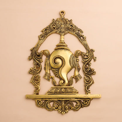 Brass Shankh Chakra Namah Wall Hanging Set (12.5 Inch)