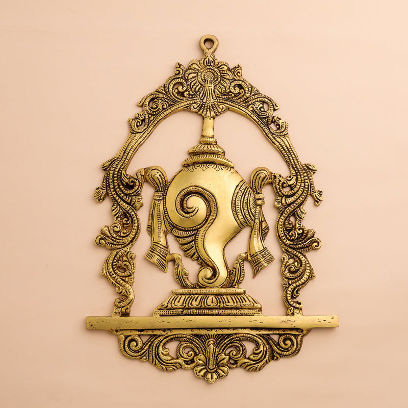 Brass Shankh Chakra Namah Wall Hanging Set (12.5 Inch)