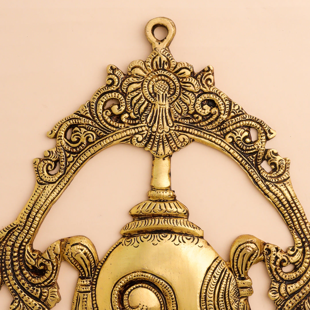 Brass Shankh Chakra Namah Wall Hanging Set (12.5 Inch)