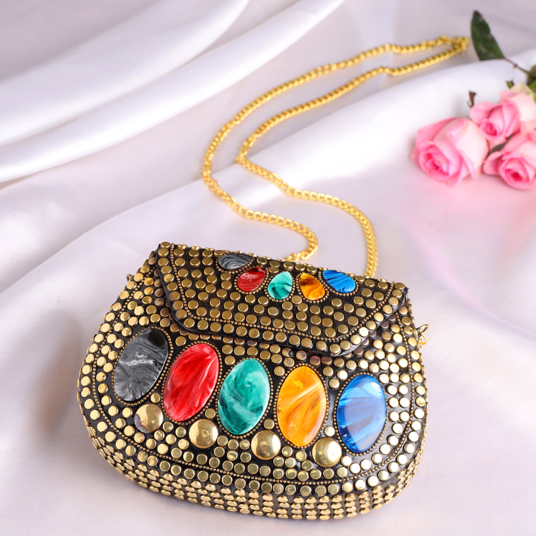 Mosaic Design Metal Sling Bag/Clutch (5 Inch)