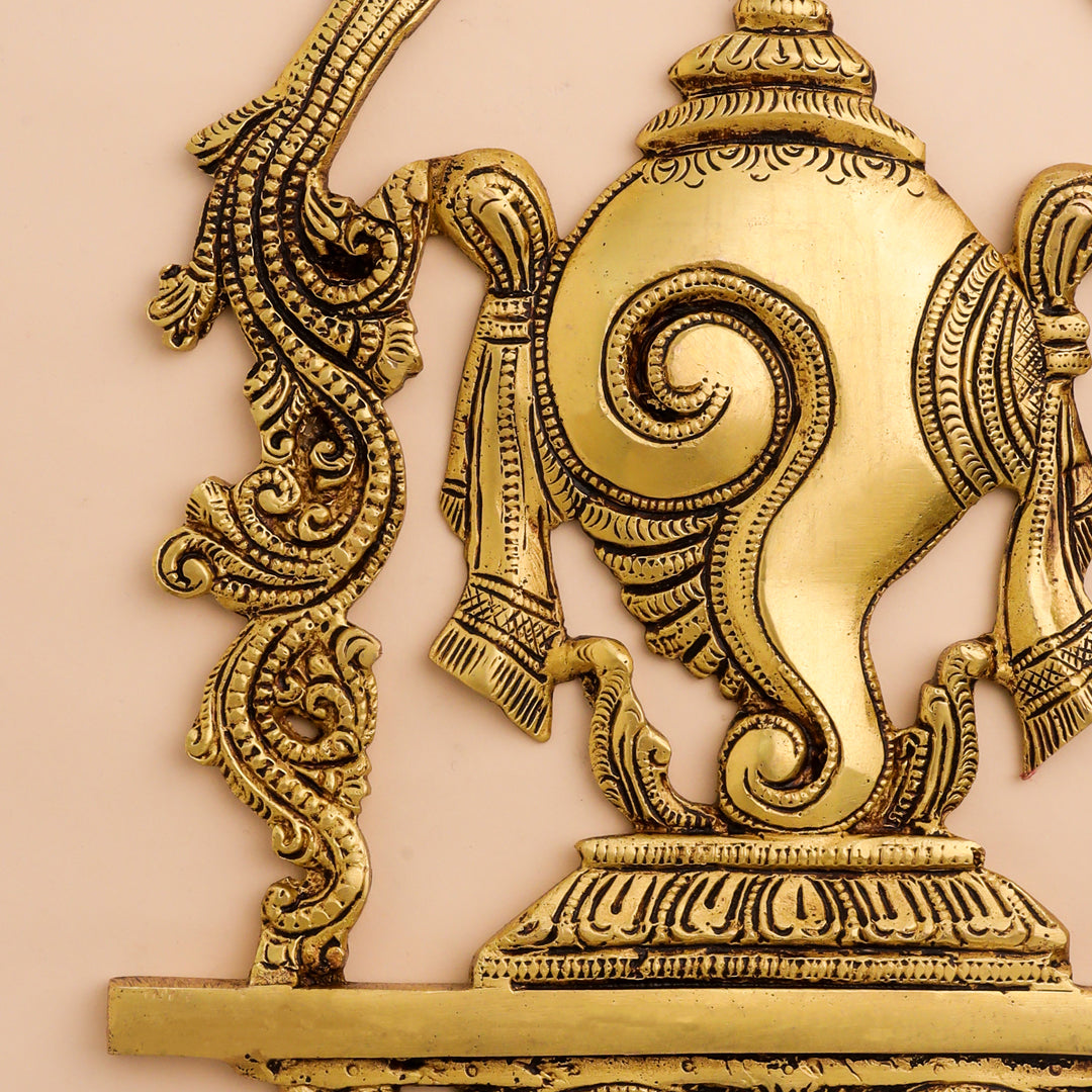 Brass Shankh Chakra Namah Wall Hanging Set (12.5 Inch)