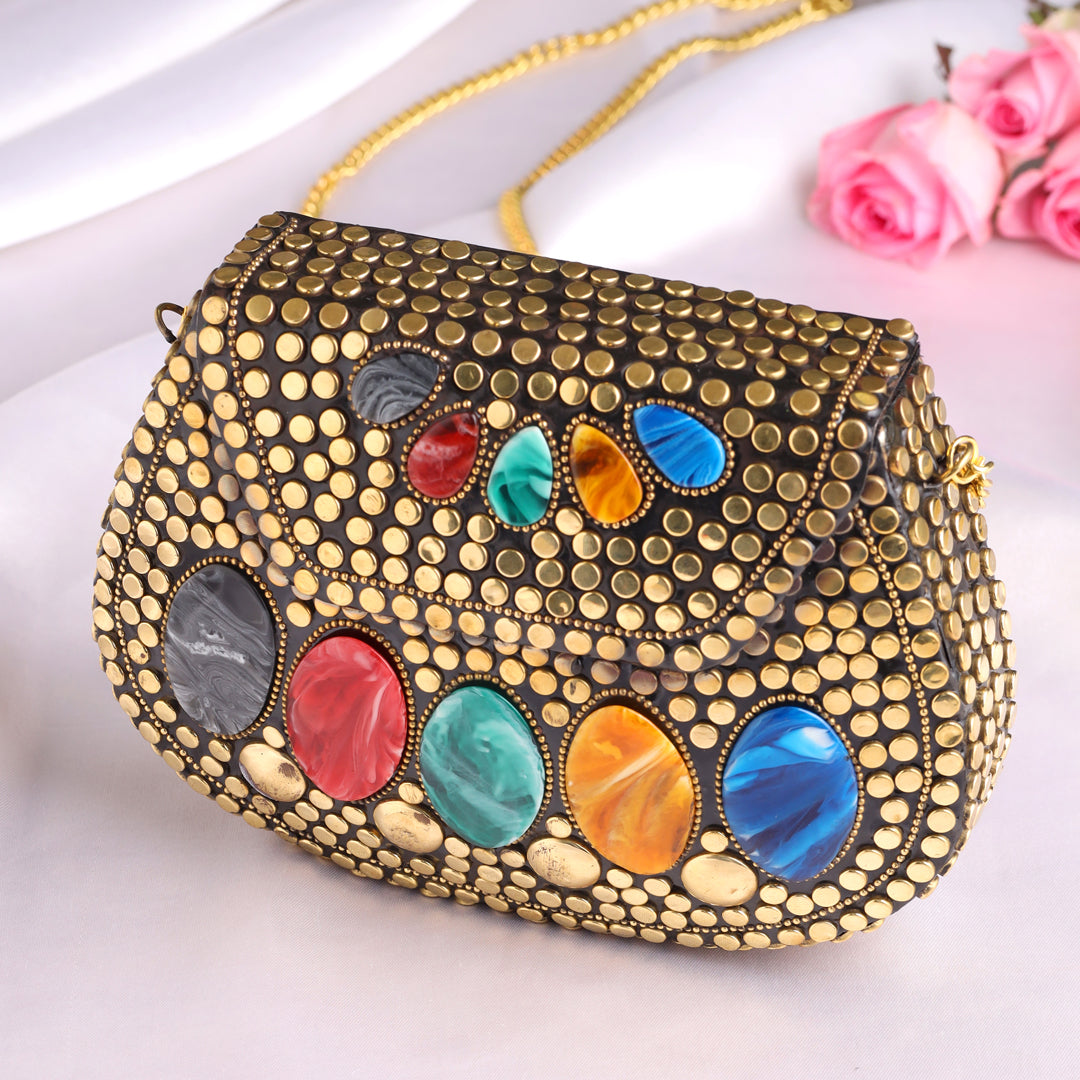 Mosaic Design Metal Sling Bag/Clutch (5 Inch)