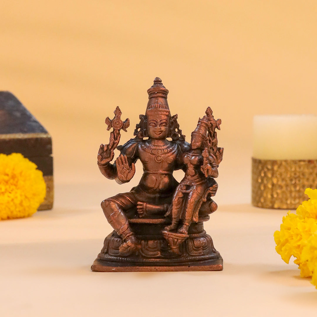 Copper Vishnu Lakshmi Idol (4 Inch)