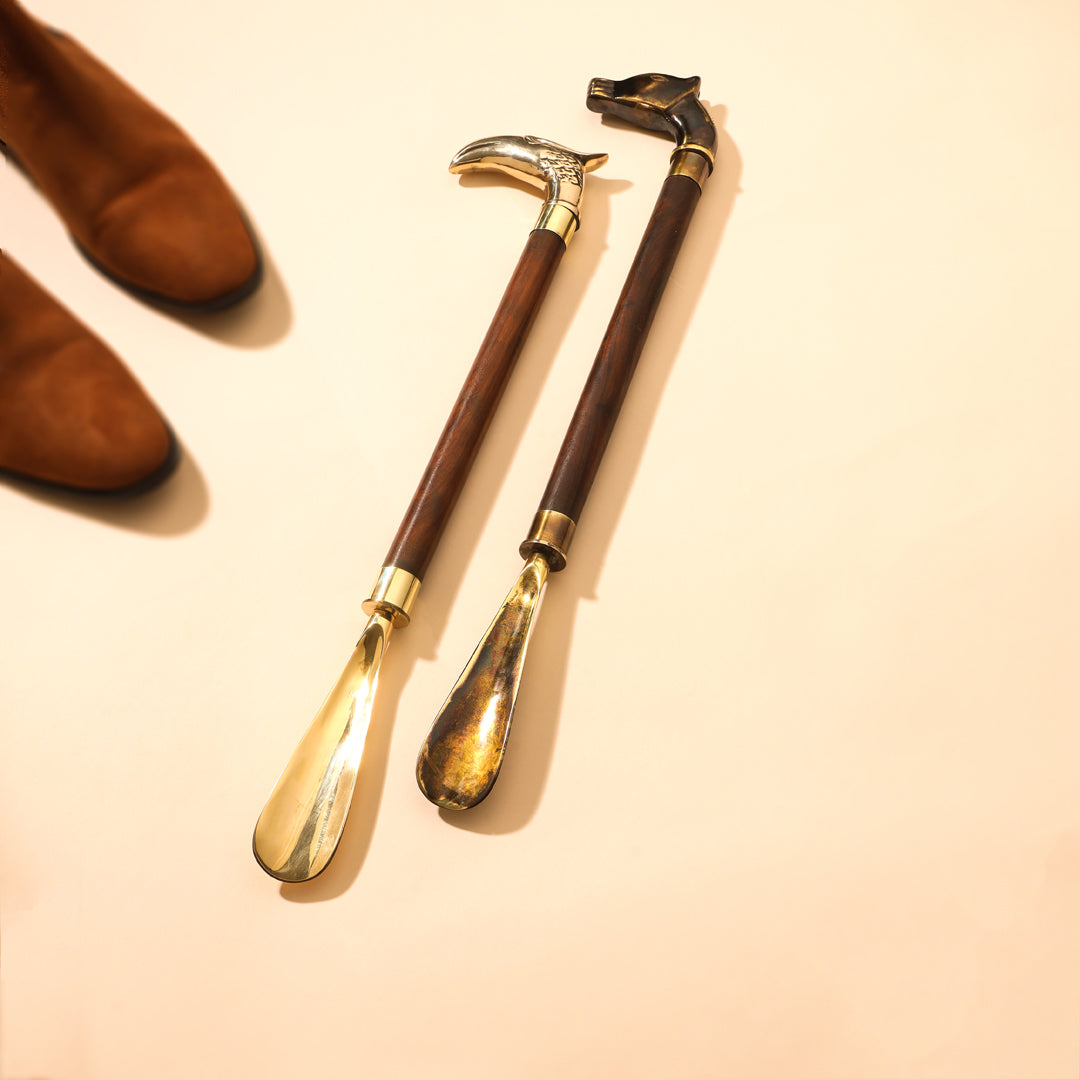 Brass Vintage Wooden Shoe Horn (20 Inch)