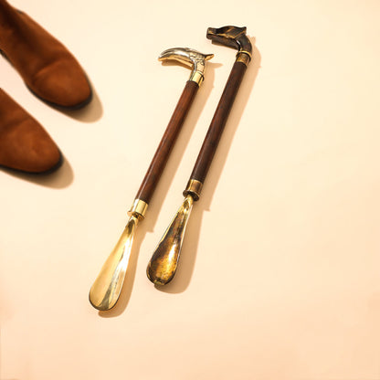 Brass Vintage Wooden Shoe Horn (20 Inch)