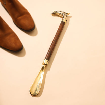 Brass Vintage Wooden Shoe Horn (20 Inch)