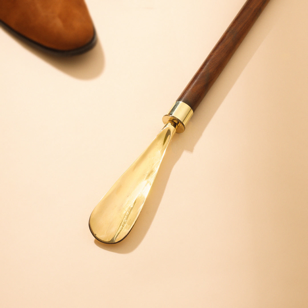 Brass Vintage Wooden Shoe Horn (20 Inch)