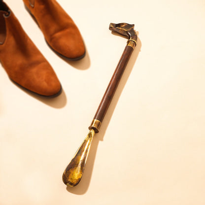 Brass Vintage Wooden Shoe Horn (20 Inch)