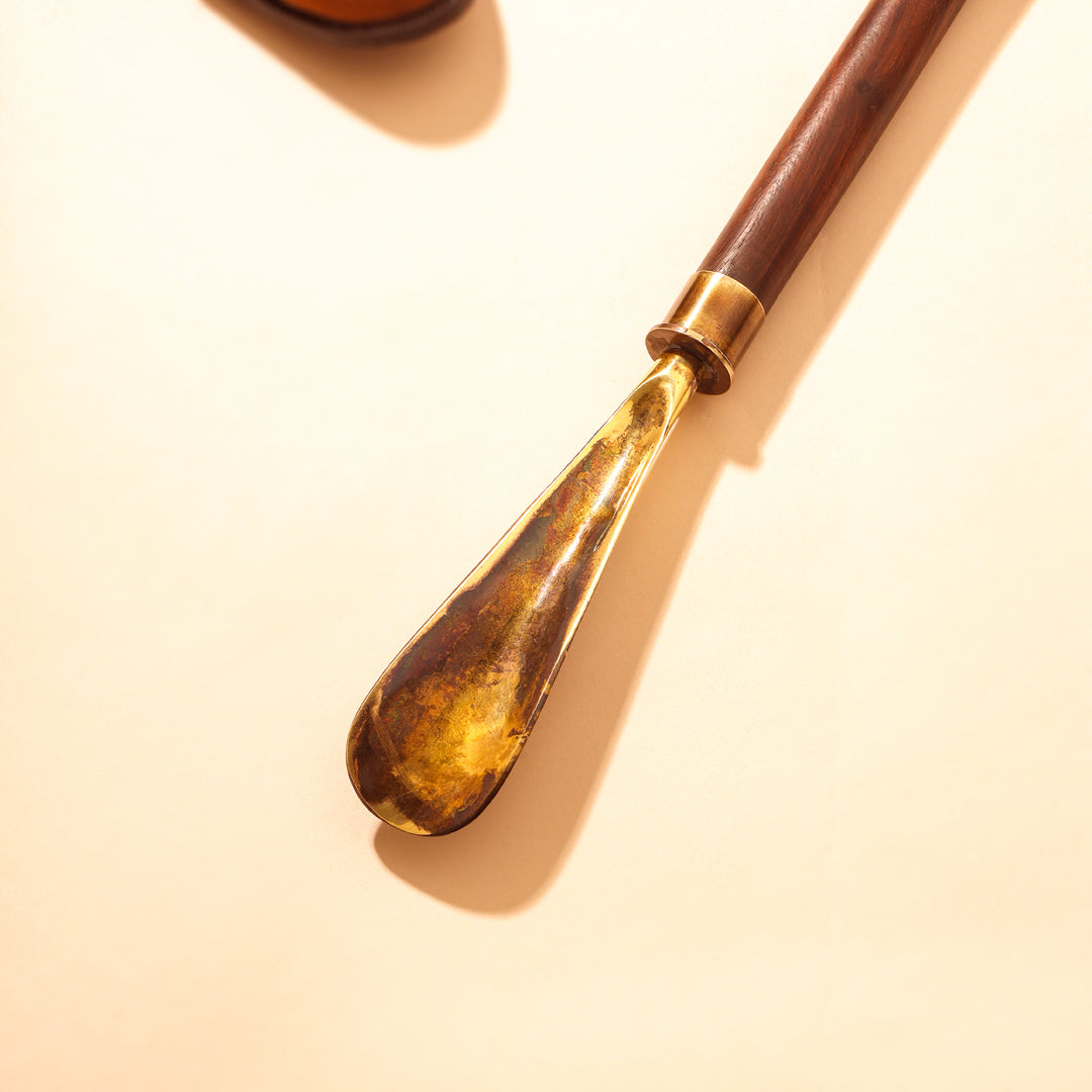 Brass Vintage Wooden Shoe Horn (20 Inch)