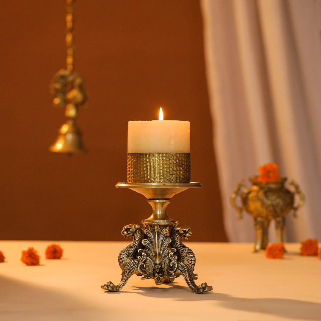 Brass Antique Candle Holder (7 Inch)