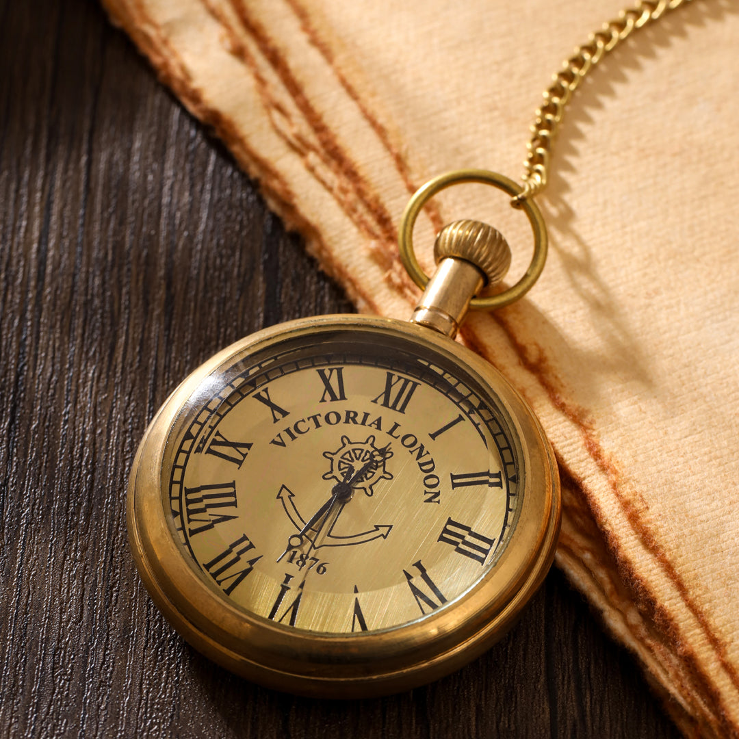 Brass Pocket Watch With Leahther Pouch (2 Inch)