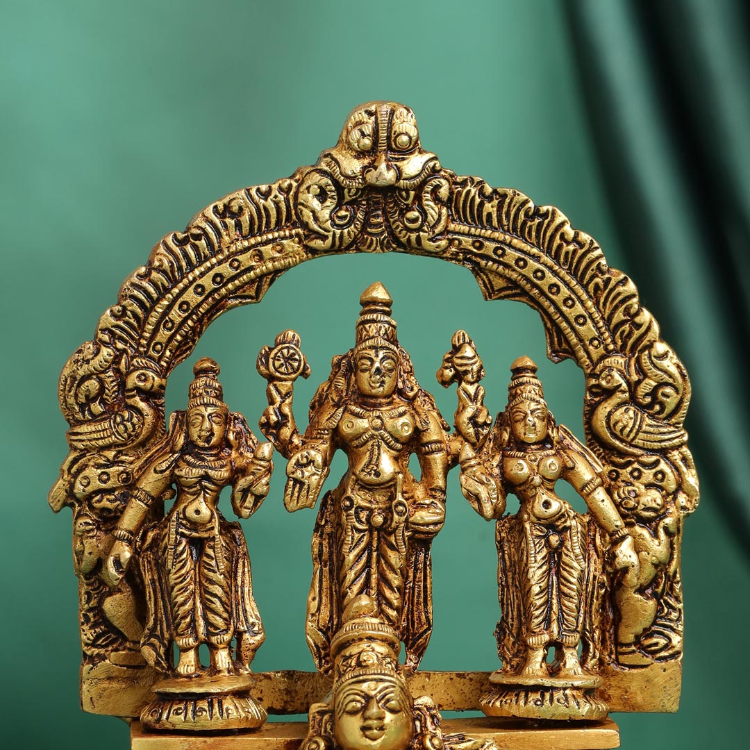 Brass Lord Balaji With Sri Devi And Bhudevi With Garud Idol (6.5 Inch)