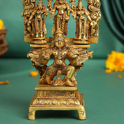 Brass Lord Balaji With Sri Devi And Bhudevi With Garud Idol (6.5 Inch)
