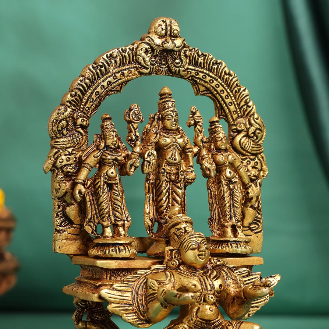 Brass Lord Balaji With Sri Devi And Bhudevi With Garud Idol (6.5 Inch)