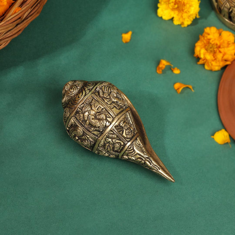 Brass Lord Ganesha Conch (2.2 Inch)
