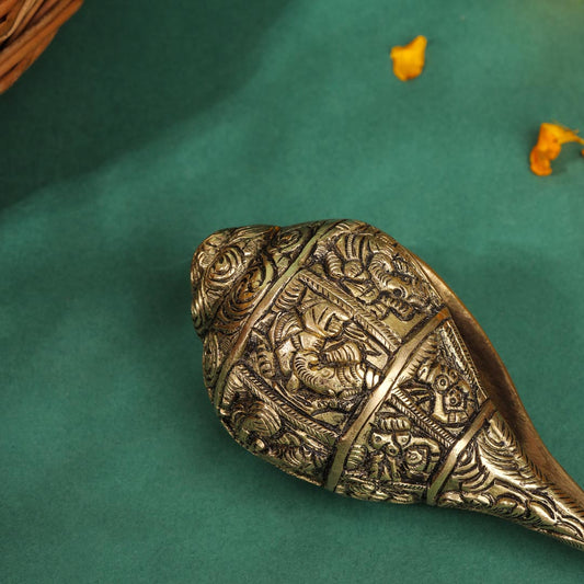 Brass Lord Ganesha Conch (2.2 Inch)