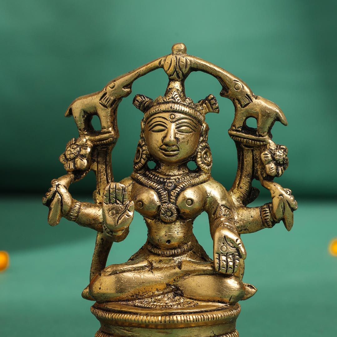 Brass Goddess Gaja Lakshmi Idol (3.5 Inch)