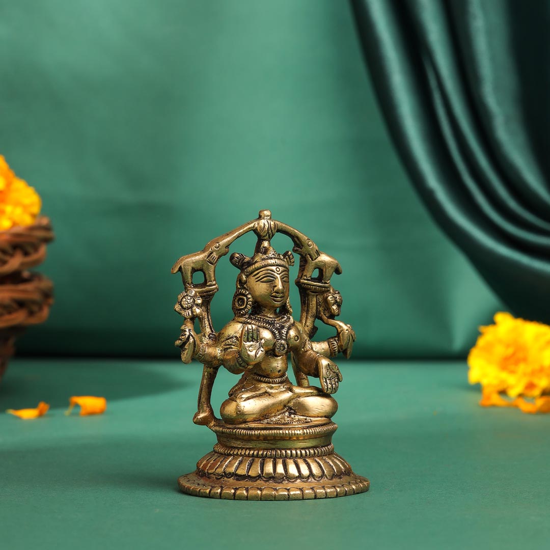 Brass Goddess Gaja Lakshmi Idol (3.5 Inch)