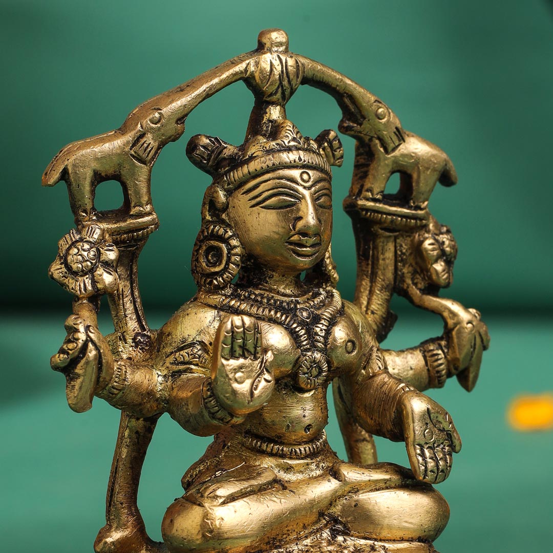Brass Goddess Gaja Lakshmi Idol (3.5 Inch)