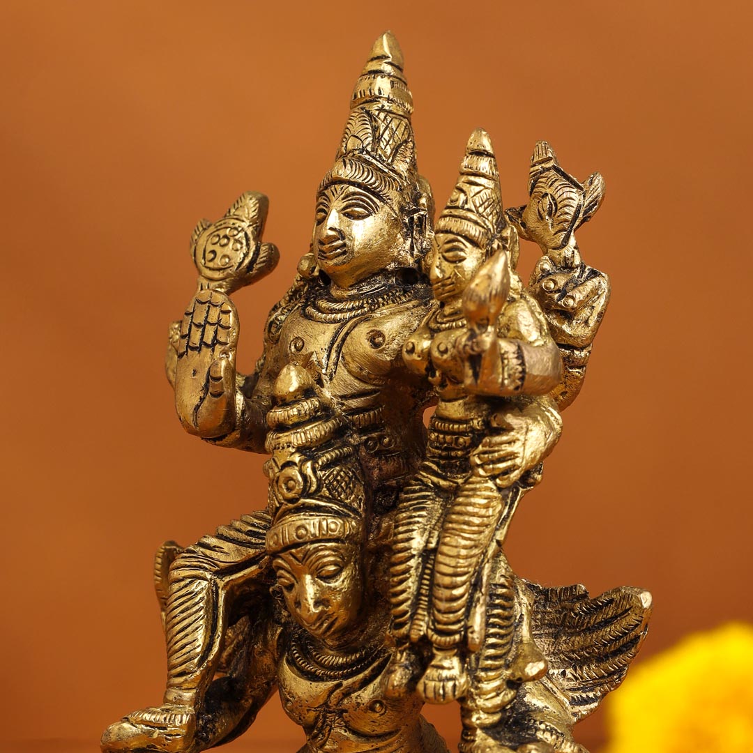 Brass Garuda, Vishnu & Lakshmi Idol (5.5 Inch)