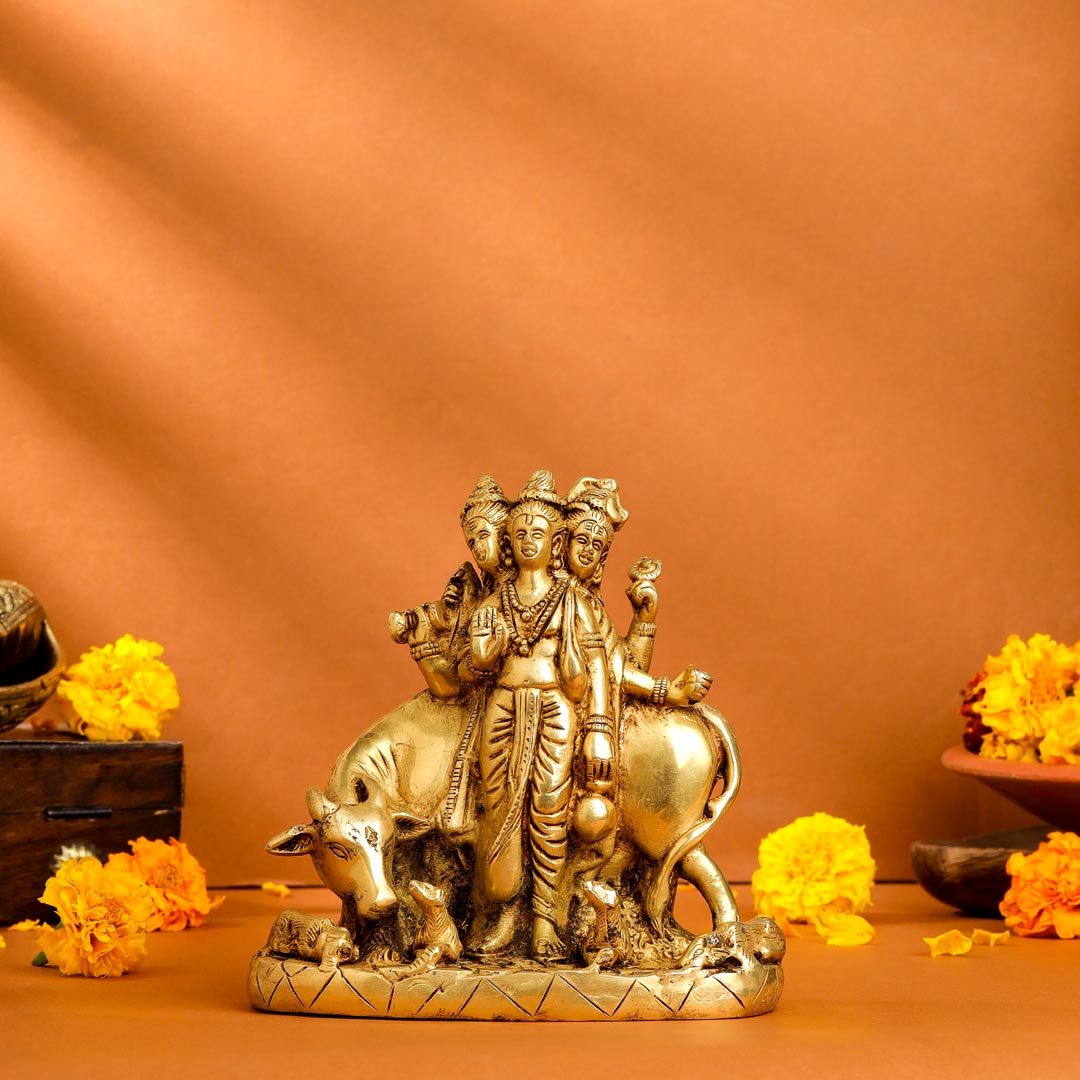 Brass Lord Dattatreya Idol (6.5 Inch)