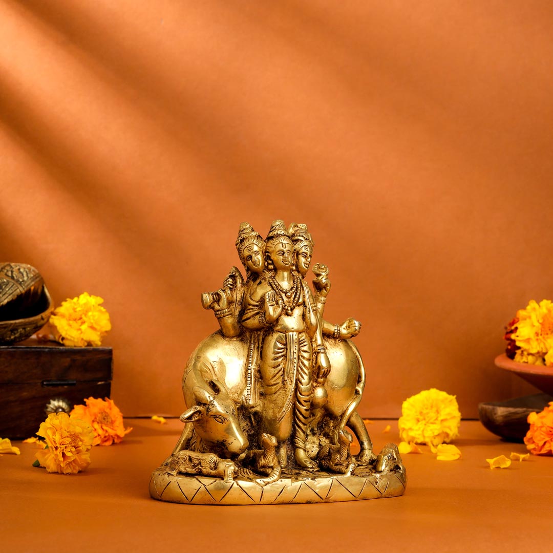 Brass Lord Dattatreya Idol (6.5 Inch)