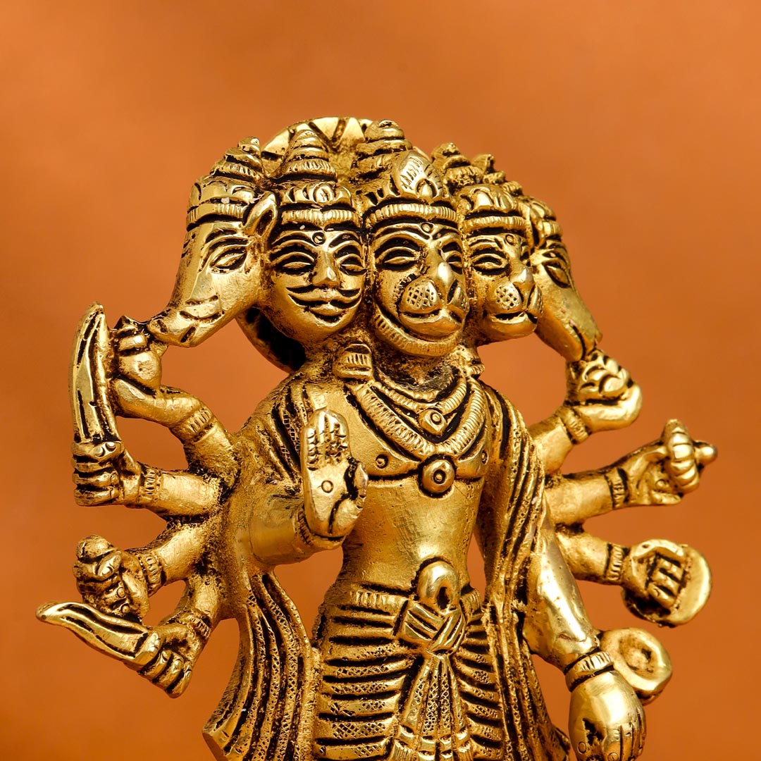Brass Panchmukhi Hanuman Idol (6.5 Inch)